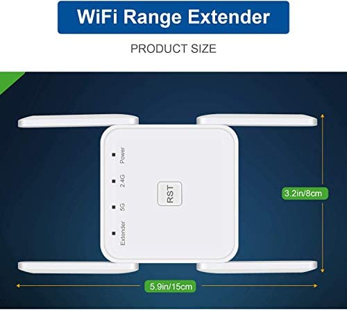 ZXCN WiFi Extender, 1200Mbps 2.4GHz/5GHz Dual Band WiFi Range Extender WiFi Signal Booster, Work with Any Router, With 4 External Antennas, UK Plug, Plug and Play WP Smart Home