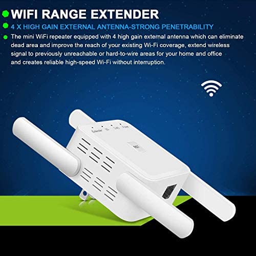 ZXCN WiFi Extender, 1200Mbps 2.4GHz/5GHz Dual Band WiFi Range Extender WiFi Signal Booster, Work with Any Router, With 4 External Antennas, UK Plug, Plug and Play WP Smart Home