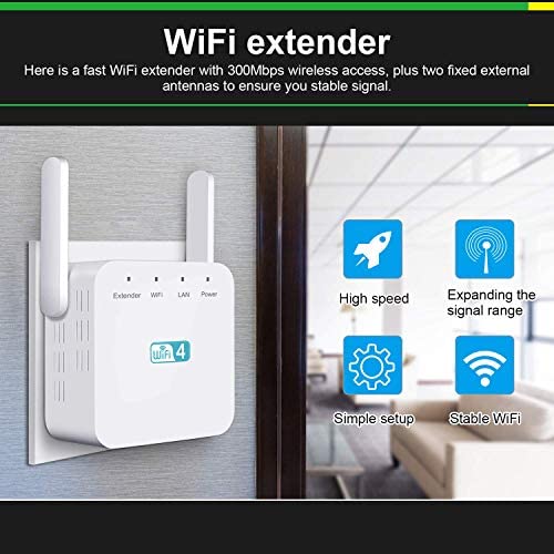 WiFi Range Booster,Wireless Range Extender with 2 External Antenna, LAN Port, 300Mbps 2.4GHz WiFi Repeater Booster Compatible with All Routers WP Smart Home