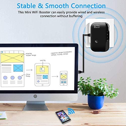 LONUO WiFi Extender, 2.4G WiFi Booster Range Extender for Home 300Mbps Superboost, WiFi Signal Amplifier Repetidor Supports RP/AP Mode, Plug and Play-black WP Smart Home