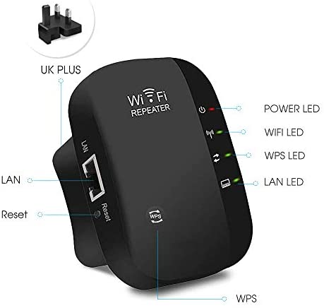 OranSee WiFi Range Extender, Wi-Fi Repeater Signal Booster Wireless (2.4GHz Band up to 300Mbps), Supports Repeater/Access Point Mode, Intelligent Signal Light, UK Plug-Black WP Smart Home