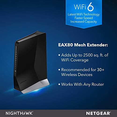 NETGEAR Nighthawk WiFi 6 Mesh WiFi Extender - Add 2500 sq ft and 30+ Devices with AX6000 Dual-Band Wireless Signal Booster (Up to 6 Gbps Speed), Plus Smart Roaming (EAX80) WP Smart Home