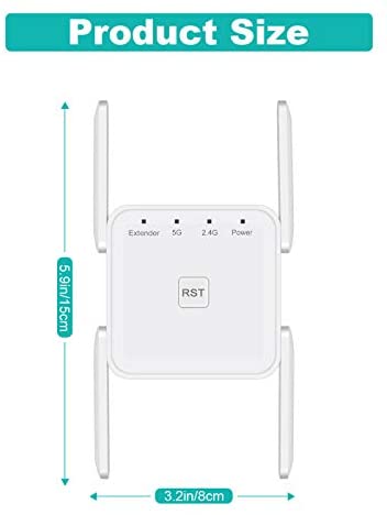 Wifi Booster Wifi Extender 1200Mbps WiFi Booster Range Extender Dual Band 5G+2.4G, WiFi Extender Booster Wireless with LAN Port, Support AP/Extender Mode, Plug and Play, UK Plug WP Smart Home