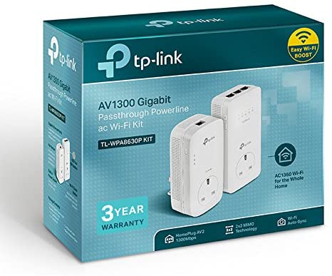 TP-Link TL-WPA8630PKIT V2 Dual Band Gigabit Passthrough AC1350 Powerline Adapter Starter Kit, Range Extender, Wi-Fi Extender, Wi-Fi Booster, Speed Up to 1300 Mbps, No Configuration Required WP Smart Home