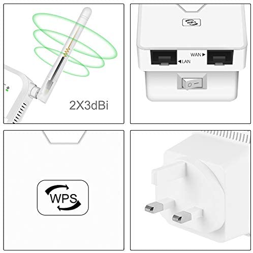 WiFi Extender Booster AC750, Wireless Signal Booster 2.4G/5.8G Dualband with High Gain Antennas& Fast Ethernet Ports 3 in 1 Repeater/Router/AP, Connect up to 15 Devices, Full Coverage Fast Speed WP Smart Home