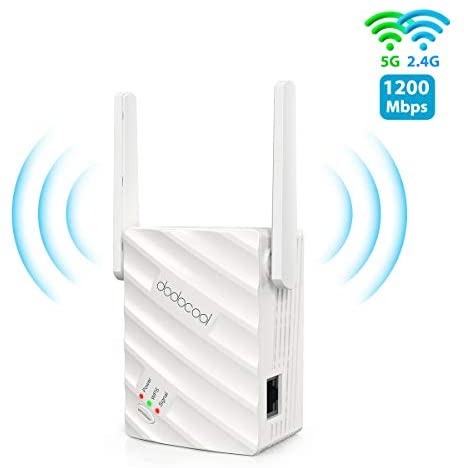 dodocool WiFi Range Extender, WiFi Repeater AC1200 Wireless WiFI Signal Booster, 1200Mbps WiFi Amplifier, 5G+2.4G Dual Band WiFi Booster with Ethernet Port, Access Point Mode and WPS WP Smart Home