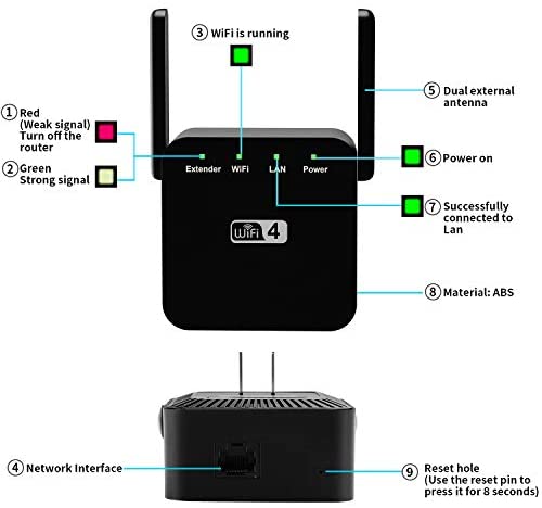 KKUYI WiFi Range Extender, Wireless Range Booster WiFi Extender with 2 External Antenna, 300Mbps 2.4GHz WiFi Repeater WiFi Signal Booster Compatible with All Routers WP Smart Home
