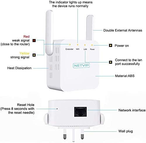 NETVIP WiFi Boosters Wireless WiFi Repeater Range Extender 300Mbps/ 2.4GHz Internet Network Booster Wifi Singal Amplifier(2 x External Antenna, 1 x LAN Port) Heat Dissipation Compact Wifi Receipter WP Smart Home