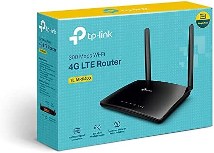 TP-Link TL-MR6400 300 Mbps 4G Mobile Wi-Fi Router, SIM Slot Unlocked, No Configuration Required, Removable External Wi-Fi Antennas, UK Plug, Black WP Smart Home