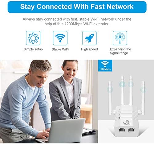 Getue WiFi Extender Booster 1200Mbps WiFi Booster Range Extender 5GHz & 2.4GHz Dual Band WiFi Repeater with Ethernet Port and Antennas, KJ-FWIFI WP Smart Home