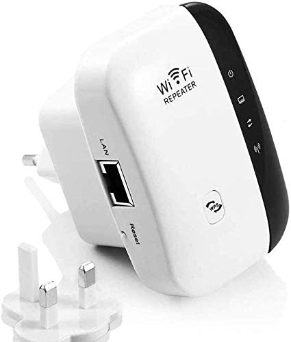 WiFi Extender Range Booster, 300Mbps Wi-Fi Range Extender with Integrated Antennas Support AP/Repeater Mode and WPS Function, WiFi Repeater with Ethernet Port and UK Plug, WiFi Booster Extender WP Smart Home