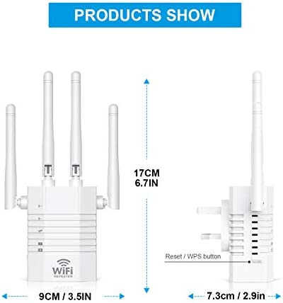 Kosiy WiFi Extender Booster White 1200Mbps WiFi Booster Dual Band 2.4GHz & 5GHz WiFi Extender with 2 Ethernet Port, Up to 1800 Sq.ft, Support AP/Booster/Router Mode, Plug and Play, UK Plug WP Smart Home